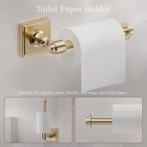 VEHCIL Champagne Bronze Bathroom Accessories Set, 5 Piece Bathroom Hardware Set with SUS304 Stainless Steel 24 Inch Towel Bar, Towel Ring, Toilet Paper Holder & Wall Hooks, Bathroom Towel Rack Set - Image 6