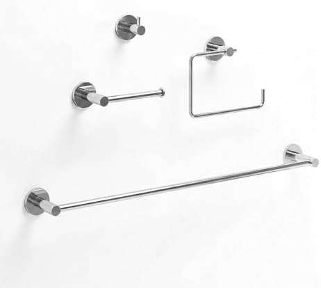 VIGO Cass 4 Pieces Bathroom Hardware Set, 24 inch Towel Bar, Hand Towel Holder, Robe Towel Hook, Toilet Paper Holder Wall Mounted, Stainless Steel Bath Accessory Set Chrome Finish by VIGO