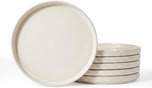 famiware Star 10/8 inches Salad Plates Set for 6, Oat White by Famiware