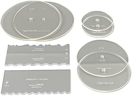 CAKESAFE Bare Necessities Cake Decorating Acrylic Disk Kit – 3 Sets - Round 4.25”, 6.25” and 8.25” Disk Sets (2 disks per size), 2-8" Icing Scrapers with 1 Scraper Edge and 3 Cake Comb Patterns by CAKESAFE