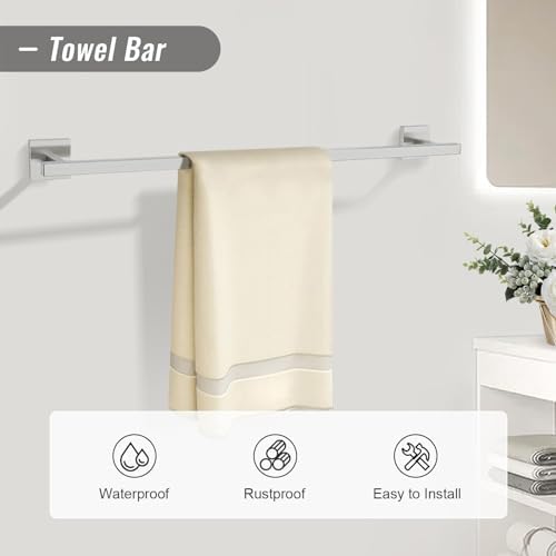 YACVCL Towel Bar Set, 5 Pieces Bathroom Hardware Set Brushed Nickel Bathroom Accessories, SUS304 Stainless Steel Towel Racks Holder Set Wall Mounted 23.6 Inch - Image 2