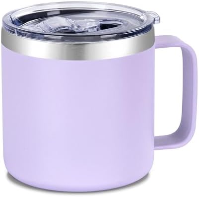 VEGOND 14 oz Insulated Coffee Mug with Handle, Stainless Steel Travel Coffee Mug with Lid, Double Wall Vacuum Metal Coffee Cup, Coffee Tumbler Powder Coated, Purple 1 Pack by VEGOND