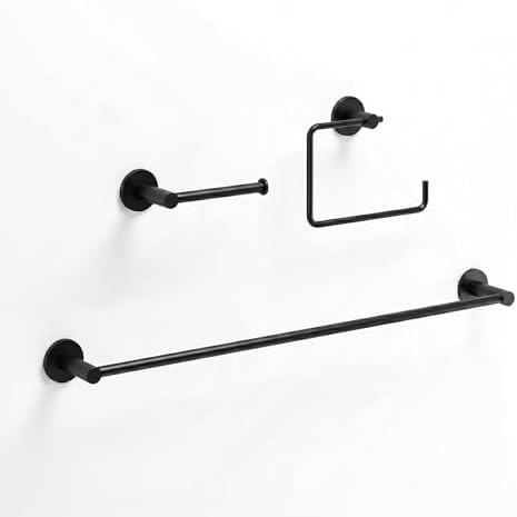 VIGO Cass 3 Pieces Bathroom Hardware Set, 24 inch Towel Bar, Hand Towel Holder, Toilet Paper Holder Wall Mounted, Stainless Steel Bath Accessory Set Matte Black Finish by VIGO