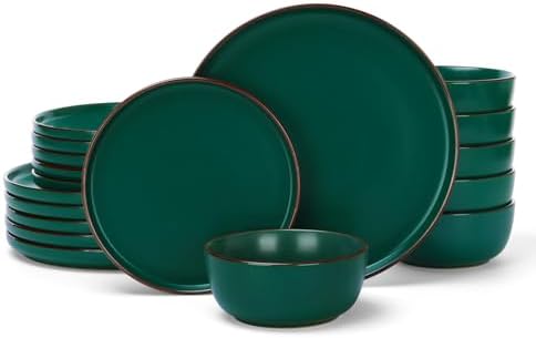 Famiware Mercury 18-Piece Stoneware Dinnerware Set, Dark Green by Famiware