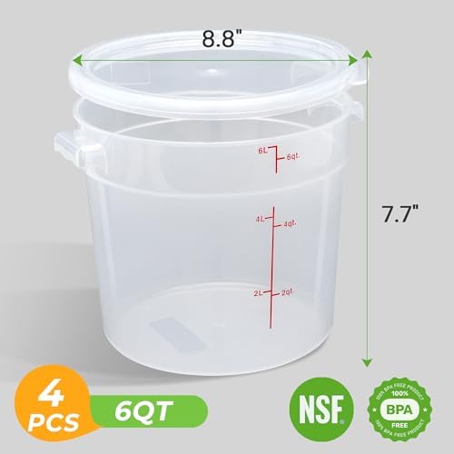 BIEAMA 4 Pack 6 Qt Round Food Storage Containers with Lids, Translucent PP - Image 2