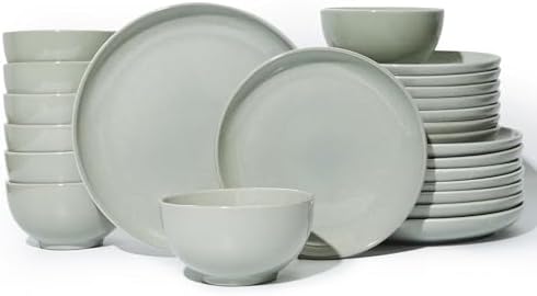 Pokini Stoneware Dinnerware Sets for 8, 24pcs Plates and Bowls Sets Dishes by Pokini