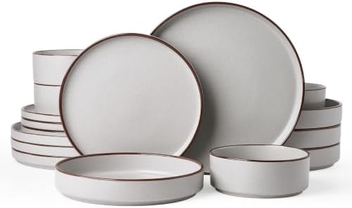 Famiware Nebula Ridge 16-Piece Dinnerware Set with Pasta Bowls, Light Gray by Famiware