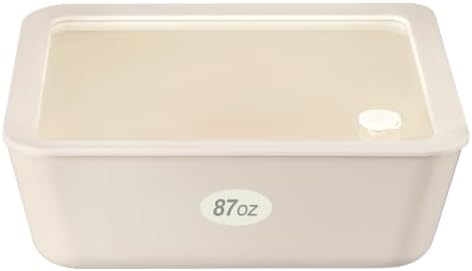 Urban Green Ceramic Coated Glass Food Storage Container with Airtight Glass Lid, Large Rectangle Meal Prep Container, 87oz, Microwave and Oven Safe Non-Toxic Lunch Box, Cream color by LiveaLifeEasierandGreener