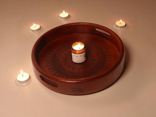 Vesta Homes Set of 2 Aurelia Premium Wood Round Serving Tray for Home/Kitchen/Restaurant/Office Organizer/Dining Table|Premium Wooden Trays|35.5 X 35.5 ; 30.5 x 30.5 cm | Handcrafted in India - Image 3
