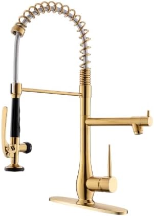 GIMILI Brushed Gold Kitchen Faucet with Pull Down Sprayer Commercial Style by MoreChoicesForYourDreamHome
