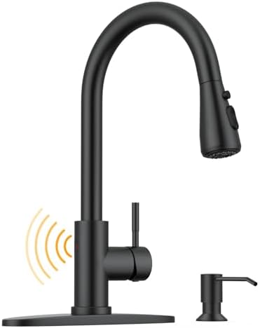 WEWE Touchless Kitchen Faucet with Soap Dispenser Set, Matte Black by WEWE