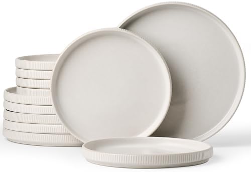 Famiware 12pc Ceramic Flat Plates, Scratch-Resistant Dinnerware Sets for 6 by Famiware