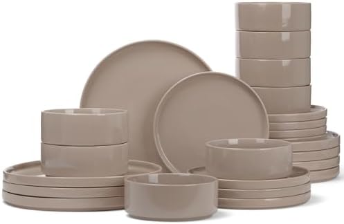 Famiware Nebula Plates and Bowls, 24-Piece Dinnerware Set, Cinnamon Brown by Famiware