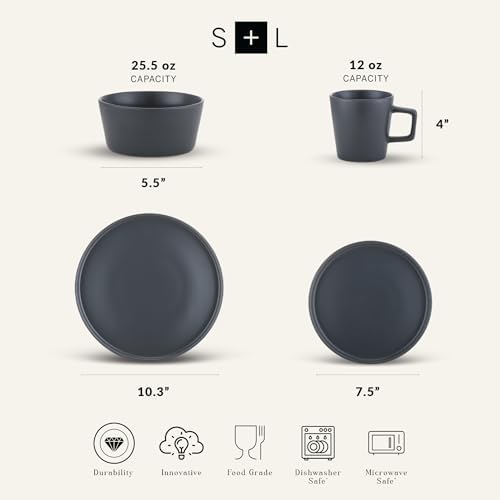Stone Lain Coupe Stoneware Dinnerware Set, Service for 4, Gray Matte - Image 3