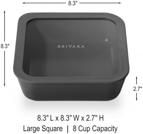 Glass Food Storage Container & Lid, 8-Cup Square, Onyx - Image 2