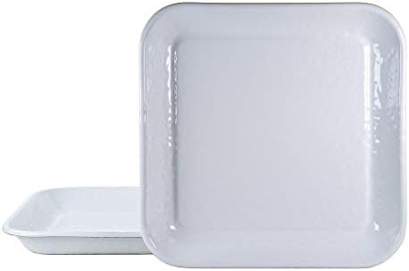 Golden Rabbit Enamelware Square Plates, 10.5 inch, Solid White Textured, Set of 2 by GoldenRabbitEnamelware