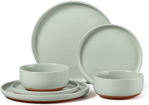 E-far Plates and Bowls Sets, 6 Pcs Stoneware Ceramic Dinnerware Dishes Sets by E-far