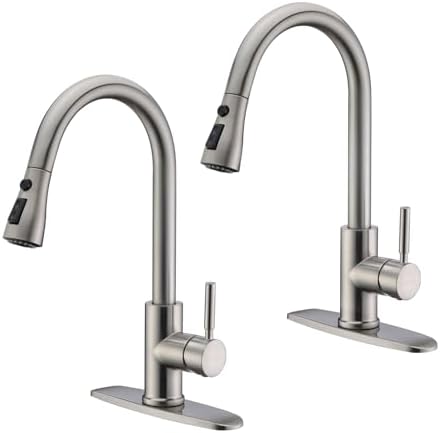 WEWE Pull-Down Kitchen Faucet, 3-Mode Sprayer, Brushed Nickel, 2 Set by WEWE