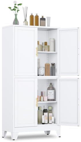 GAIOUS 47.25" Metal Pantry Cabinet, White Storage Cabinets with 4 Door by GAIOUS