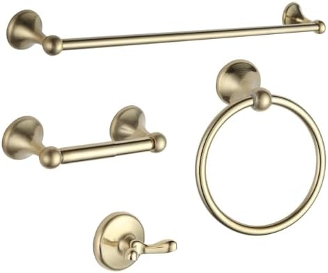 BGL Bathroom Accessories Set, Brushed Brass Towel Holder for Bathroom, 4-Piece Towel Ring, Robe Hook, Toilet Paper Holder Wall Mounted by BGL