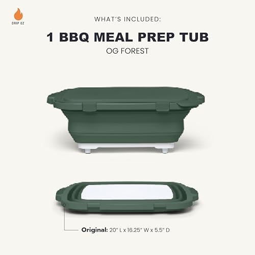 Drip EZ Collapsible BBQ Prep Tub - For Meal Prep Marinating Food Storage - Includes Cutting Board & Locking Lid - (1) OG - Green - Image 2