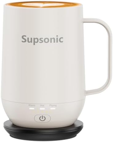 Supsonic - 16oz Self Heating Coffee Mug, Smart Heated Coffee Mug Faster Direct-Contact Heating Up to 149°F, Coffee Mug Warmer Set with Auto Shut-Off - Gifts for Men Women | S2 by Supsonic