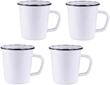 Golden Rabbit Enamelware Latte Coffee or Tea Mugs, 16 ounce, Solid White Textured, Set of 4 by GoldenRabbitEnamelware