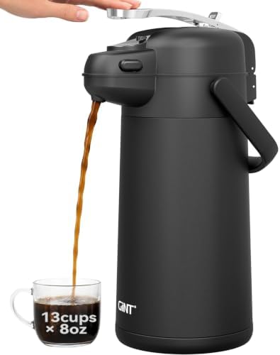 GiNT 3L Airpot Coffee Dispenser with Pump, Insulated Coffee Carafe for Hot Liquids, Stainless Steel Vacuum Insulated Pump Dispenser for Hot/Cold Beverages, Home Office Commercial Outdoor Use(101oz) by WelcometoGiNT