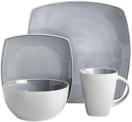 Gibson Elite Soho Lounge Square Reactive Glaze Stoneware Dinnerware Set, Service for 4 (16pc), Light Gray - Image 2