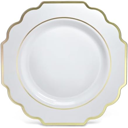 OCCASIONS Disposable Plastic Plates for 120 Guests (Imperial White & Gold) - Image 3