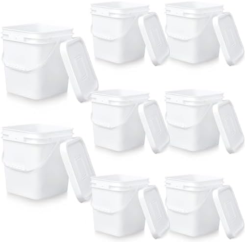 Mumufy 8 Pcs 3.5 Gallon Square Food Grade Bucket with Lid, White by Mumufy