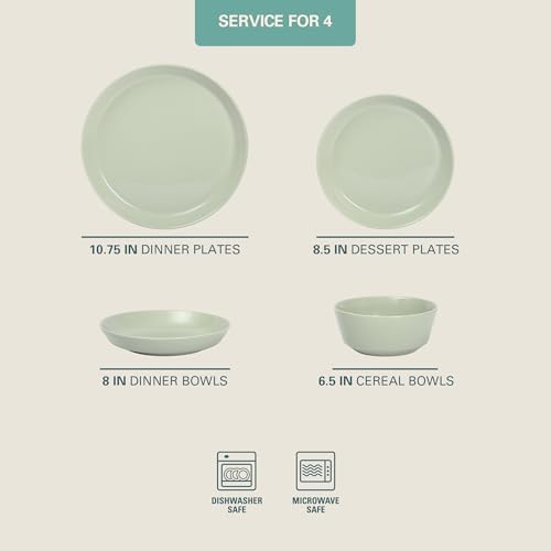 Gibson Home Summer Shades 16 Piece Plates and Bowls Dishes Service for 4 Porcelain Dinnerware Set - Green - Image 2