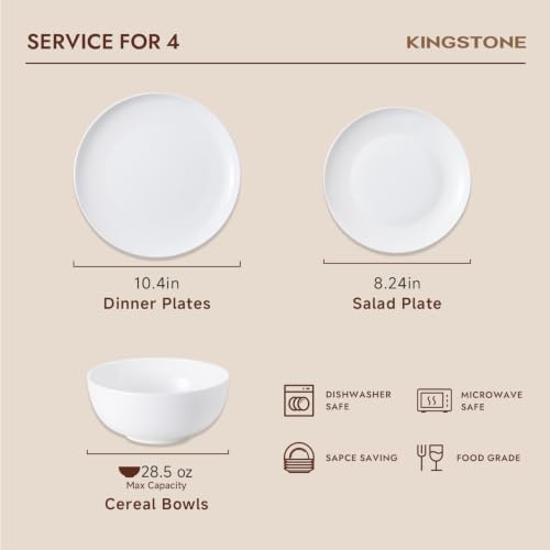 KINGSTONE Bone China Dinnerware Set for 4, 12-Piece Plates and Bowls Set - Image 4