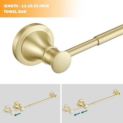 Hoimpro Brushed Gold 4-Piece Bathroom Bath Set, Wall Mount Bathroom Hardware Fixture (Adjustable Towel Bar Rack, Towel Ring Holder, Paper Towel Holder, Double Towel Hook), Bathroom Accessories - Image 2