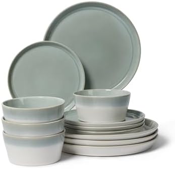 Pokini Ceramic Plates and Bowls Sets for 4, 12pcs Dinnerware Sets, Dish Set by Pokini