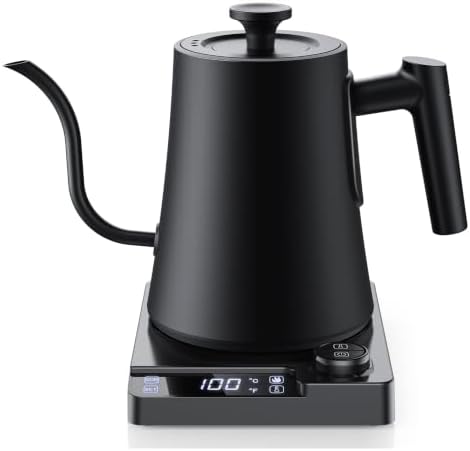 Gooseneck Electric Kettle with ±1°F Temperature Control - 1.0L Pour Over Coffee Kettle & Tea Maker, 1200W Fast Heating, 24H Keep Warm, Built-in Brew Timer, 100% Stainless Steel Interior by Unknown