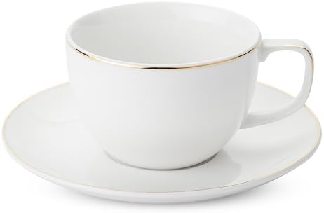 BTaT- Cappuccino Cups with Saucers 6 oz, Set of 6, White Porcelain Coffee Cup and Saucer Set for Latte with Golden Trim Design, Dishwasher Safe, Mocha, Tea, Au Lait, Flat White - Image 7