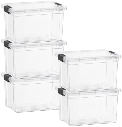 Superio Clear Storage Boxes with Lids, 49 Quart Plastic Container Bins for Organizing, Stackable Crates, BPA Free, Non Toxic, Odor Free, Organizers for Home, Office and Dorm, 5 Pack by Superio