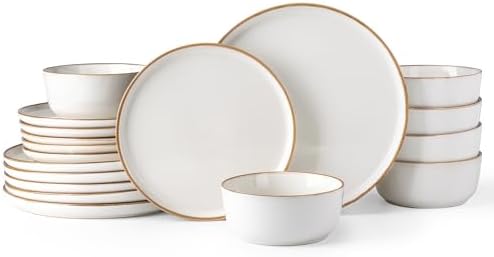 GBHOME Dinnerware Sets for 6, 18 Pieces Ceramic Plates and Bowls Set by GBhome