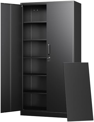 Letaya Metal Storage Cabinets with Lock Doors,Tall Locker Organizer Steel Garage Cabinets, 5 Adjustable Layers Shelves for Home, Office, Warehouse,Tool,Industrial(Black) by LetayaMetalCabinets