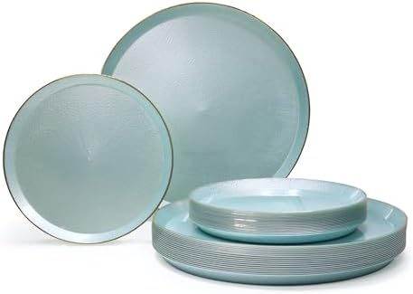 " OCCASIONS " 120 Plates Pack,(60 Guests) Heavyweight Premium Wedding Party Disposable Plastic Plates Set -60 x 10'' Dinner + 60 x 7'' Salad/Dessert (Reef - Aqua & Gold) by OCCASIONSFINESTPLASTICTABLEWARE