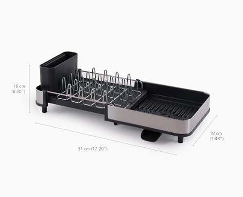 Joseph Joseph Extend Slim Steel Expandable Dish Drying Rack with Removable Cutlery Holder and Swivel Draining Spout, Compact Design, Grey - Image 4