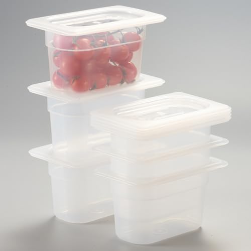 CURTA 6-Pack 1/9 Size 4" Deep Food Pan with Sealing Lid – NSF Commercial-Grade Translucent Polypropylene, Stackable Freezer-Safe Storage for Restaurants, Catering & Buffets by CURTA