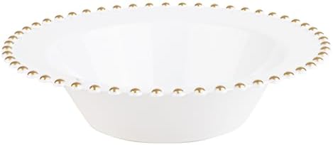 PLASTICPRO 32 Piece Plastic Dinner Plates Bowls Disposable Plastic Fancy Heavy Duty Party Dishes 12 oz White and Gold Bead Bowls - Image 3