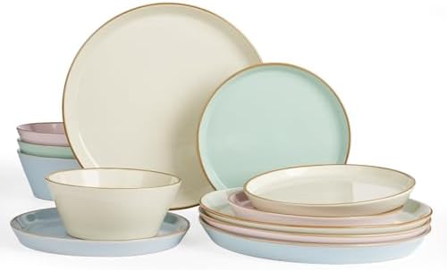 Famiware Saturn Dinnerware Sets, Ceramic Dishes for 4, Rimmed Plates, Bowls by Famiware