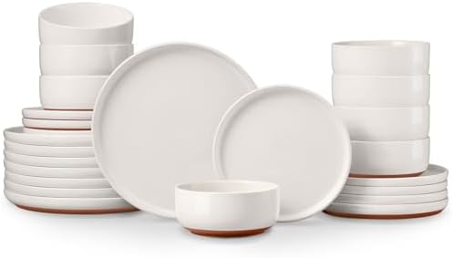 E-far Plates and Bowls Sets, 24Pcs Stoneware Ceramic Dinnerware Dishes Sets by E-far