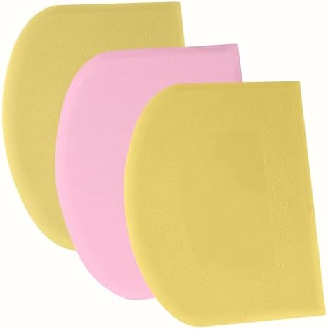 SURDOCA Dough Scraper Bench Scraper - 3P 8.3x5.5" Plastic Flexible Bowl Scraper, Sharp Edge & Angles Cake Scraper. Non-Slip Bakeware Decorating Tools Sculpting & Modeling Tools - Yellow+Pink+Yellow by SURDOCA
