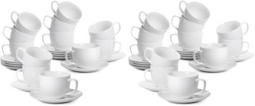BTaT- Cappuccino Cups with Saucers 8 oz, Set of 12, White Porcelain Coffee Cup and Saucer Set for Latte, Mocha, Tea, Au Lait, Flat White, Dishwasher, Microwave, Freezer and Oven Safe (Pack of 2) by BrewToATea