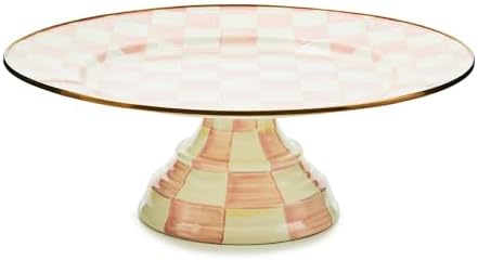 MACKENZIE-CHILDS Pedestal Platter, Large, Pink-and-White Rosy Check by MacKenzie-Childs
