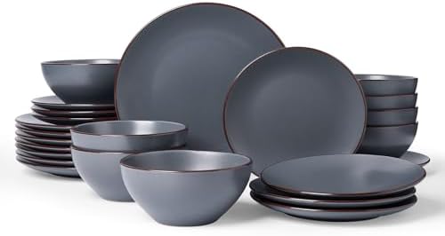 Famiware Venus Plates and Bowls Sets with Rim, Stoneware Dinnerware for 8 by Famiware